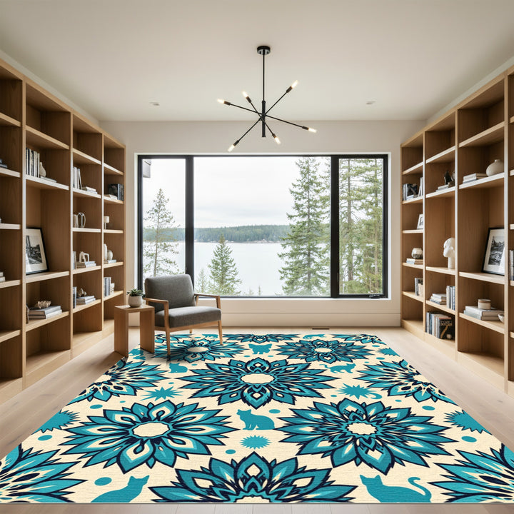 Teal Mandala Cat Harmony Rug