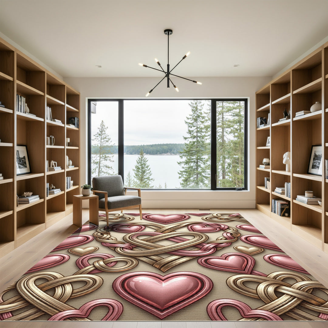 Pink Gold Braided Heart Composition Rug