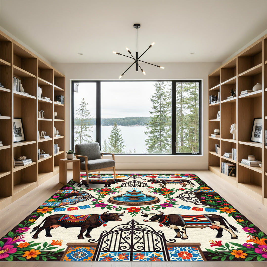 Colorful Fiesta Cows Fountain Rug