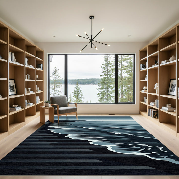 Coastal Wave Dark Beach Art Rug