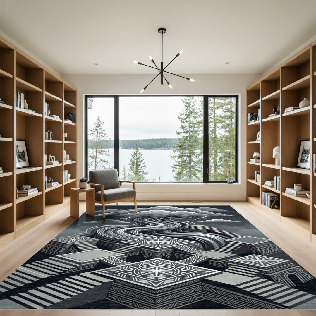 Monochromatic Geometric Thunderstorm Rug