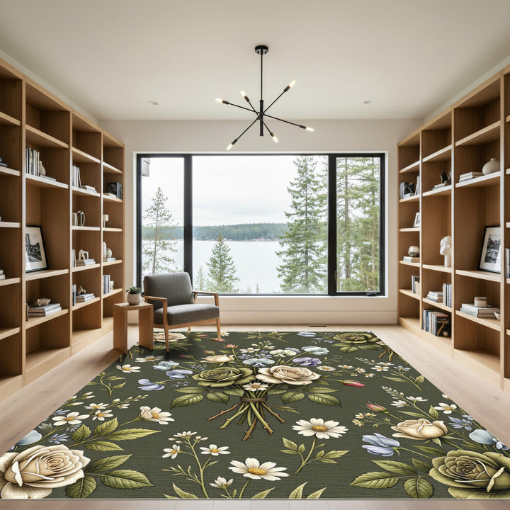 Vintage Cream Rose Botanical Garden Rug
