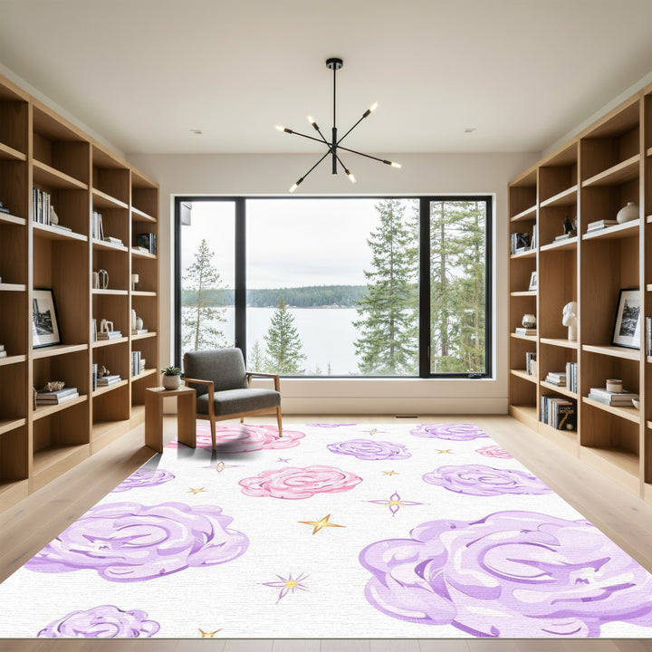 Whimsical Pink Purple Clouds Stars Rug