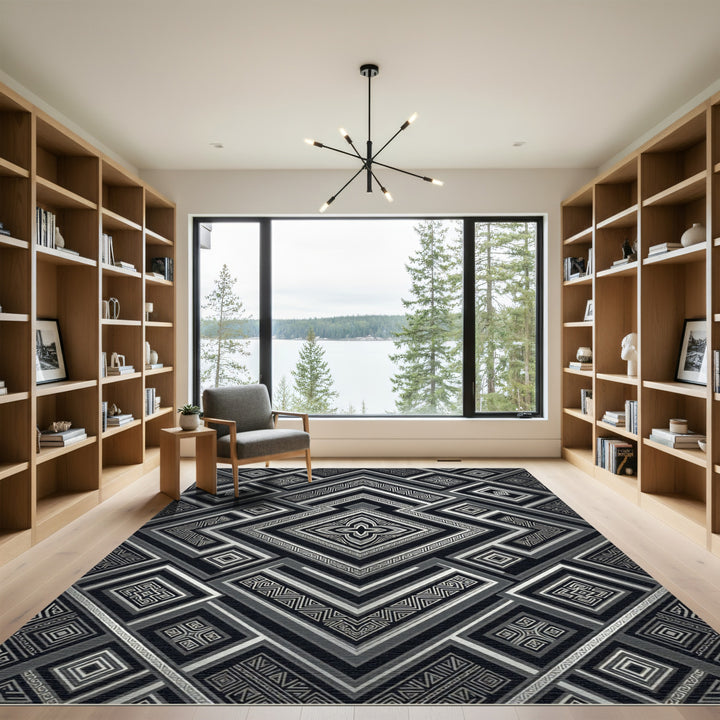 Monochromatic Geometric Art Deco Rug