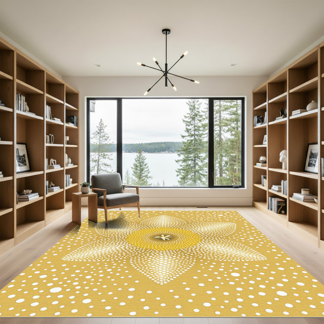Golden Dotted Starburst Daisy Rug