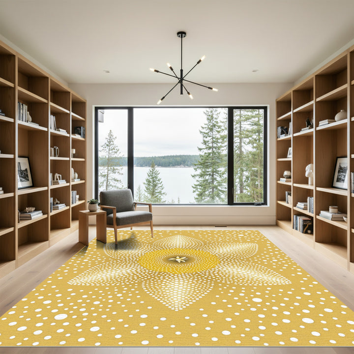 Golden Dotted Starburst Daisy Rug