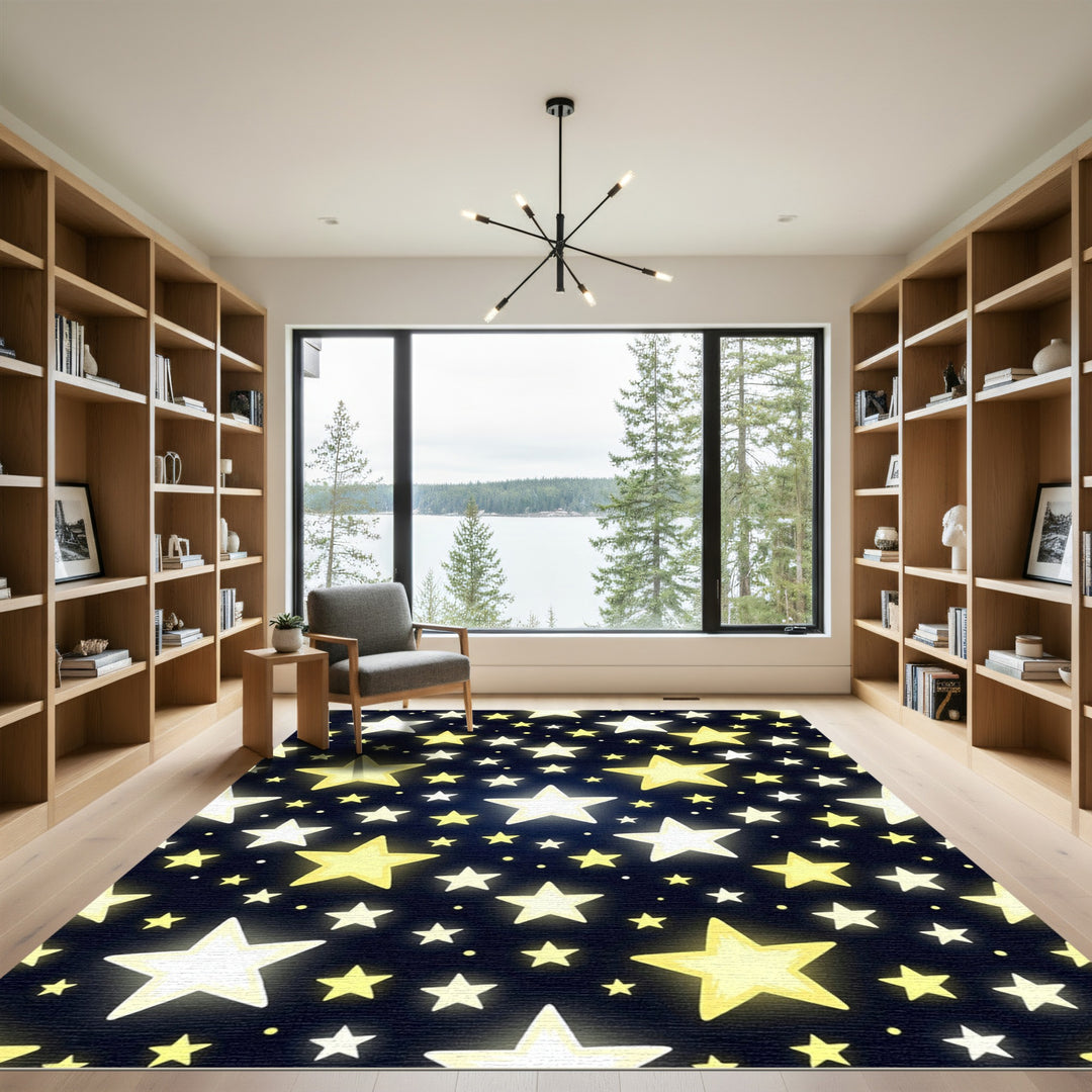 Radiant Yellow Glow Starry Night Rug