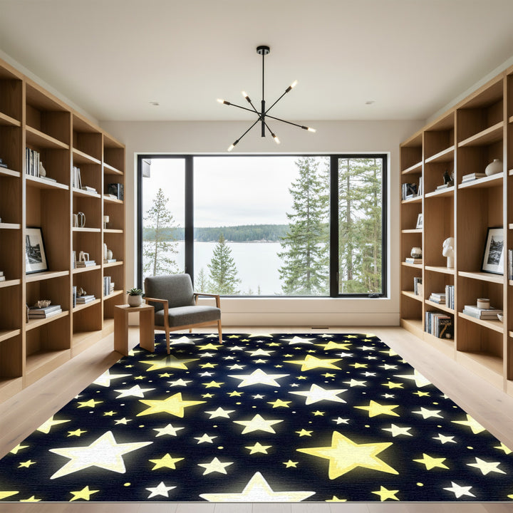 Radiant Yellow Glow Starry Night Rug