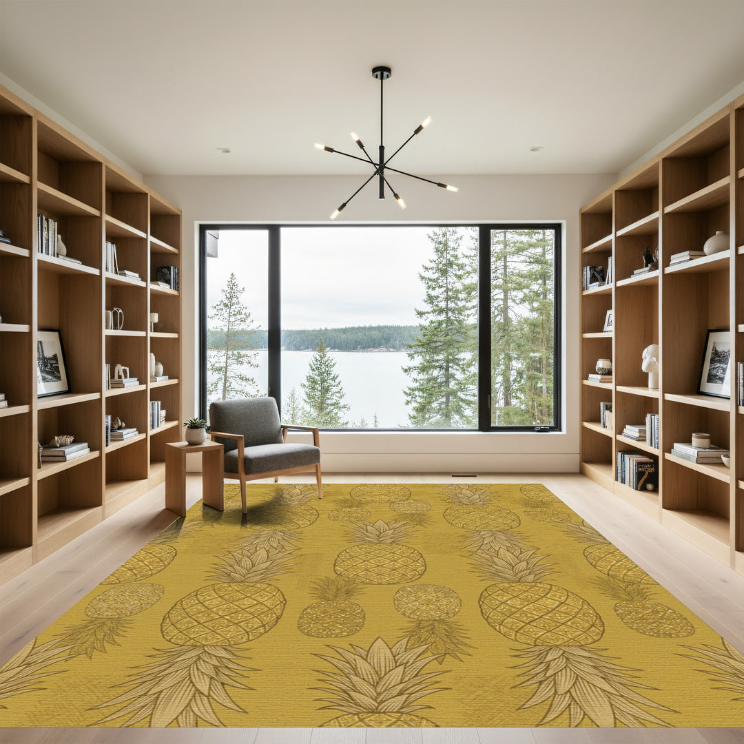 Golden Retro Pineapple Tropical Rug