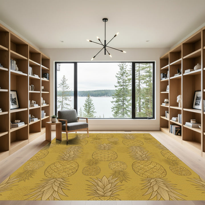 Golden Retro Pineapple Tropical Rug