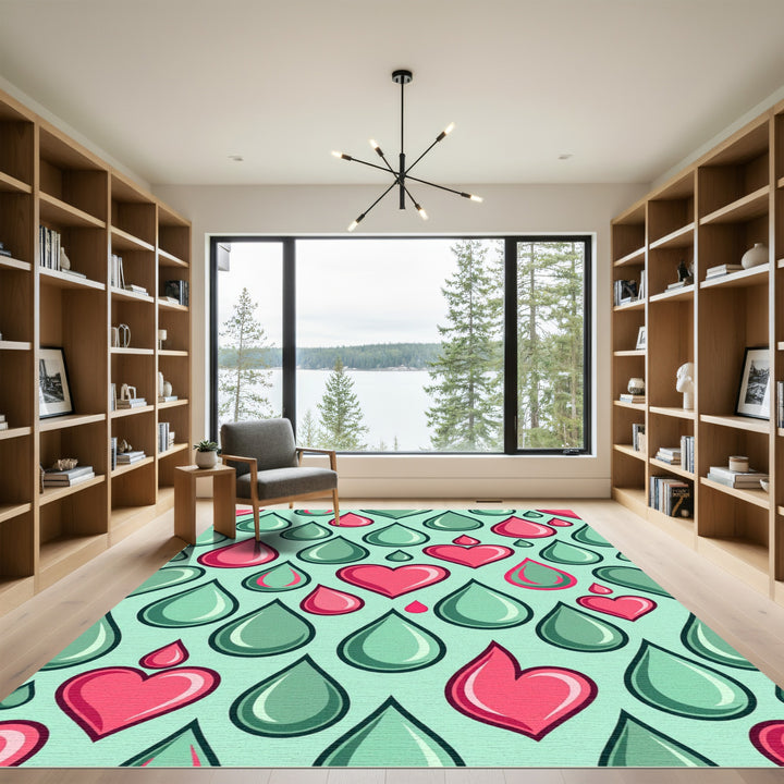 Pink Mint Heart Drops Rug