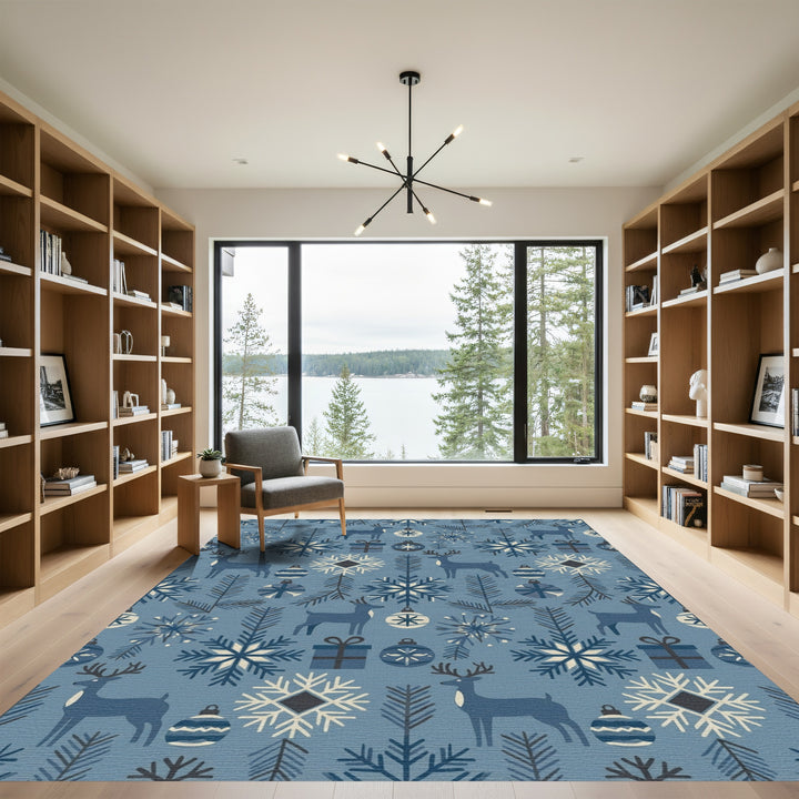 Winter Forest Deer Snowflake Holiday Rug