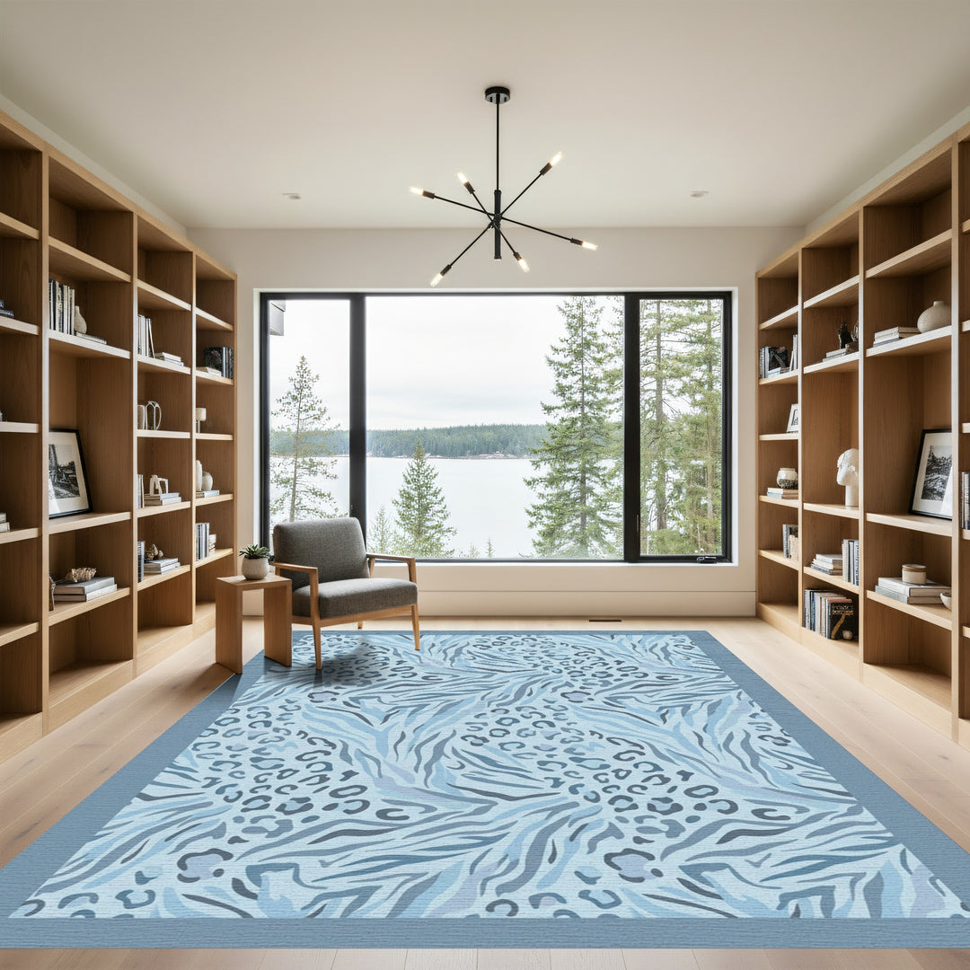 Serene Blue Mixed Animal Print Rug