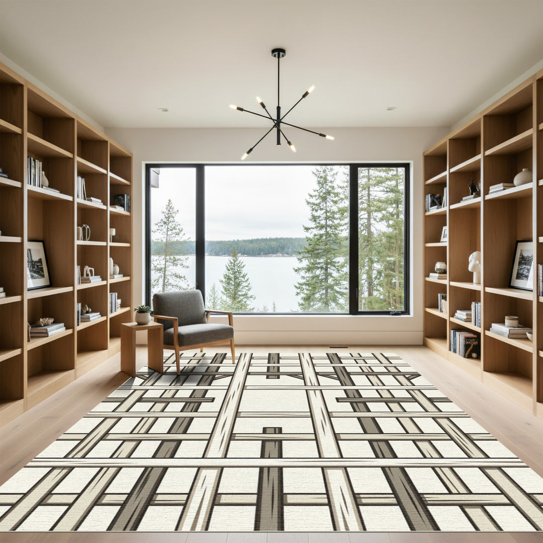 Rustic Wood Beam Grid Rug