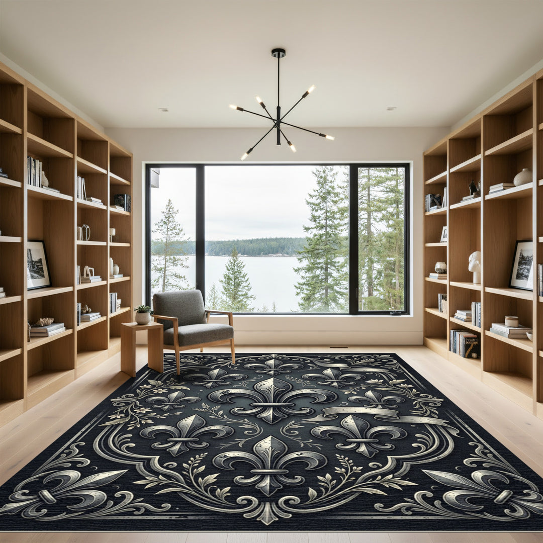 Ornate Fleur de Lis Embossed Rug