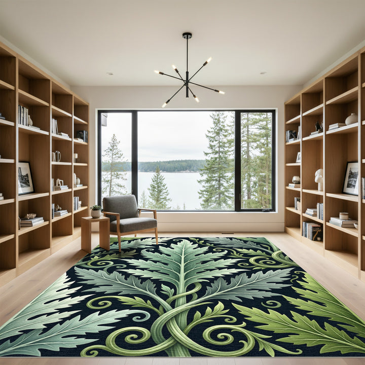 Art Nouveau Green Leaf Swirls Rug