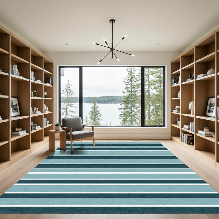 Contemporary Teal Horizontal Stripe Rug
