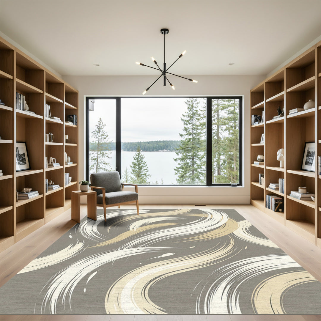 Cream Beige Brushed Swirl Accent Abstract Swirl Cream Beige Rug