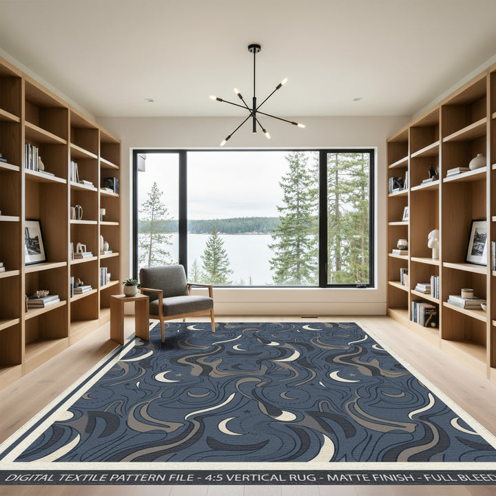Deep Blue Celestial Swirls Rug
