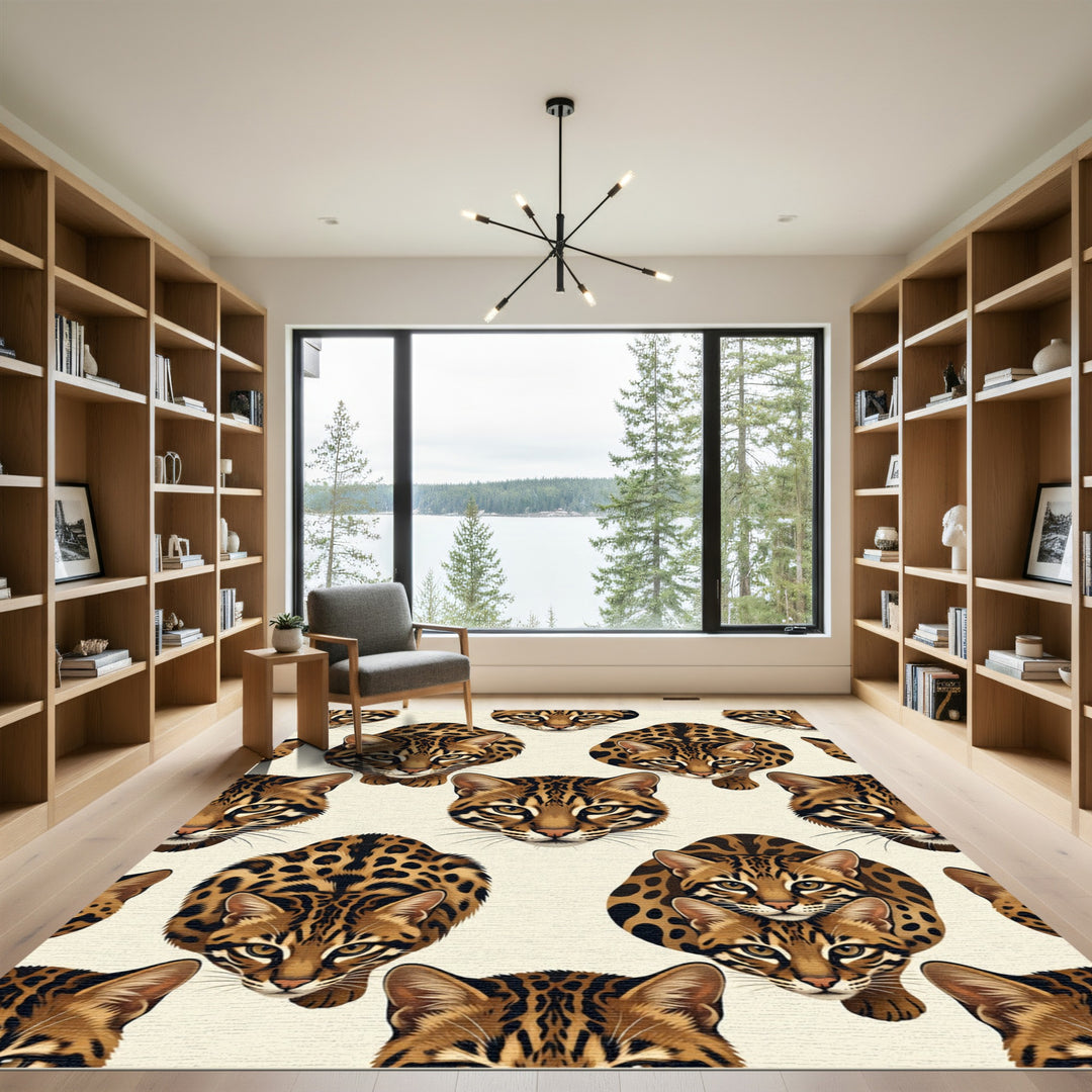 Spotted Ocelot Cat Faces Rug