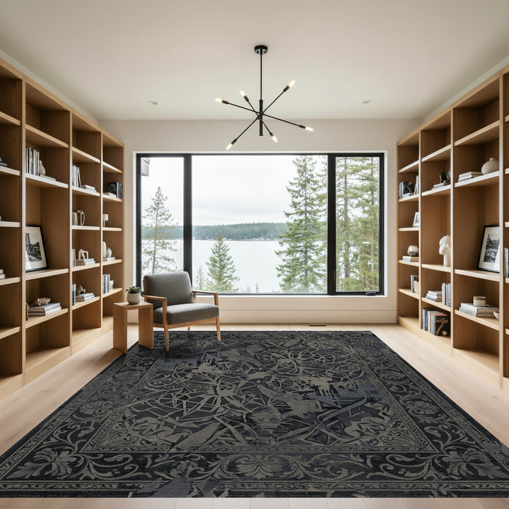 Dark Gray Ornamental Fragmented Rug