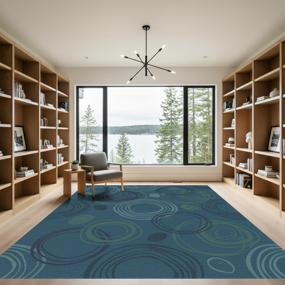 Navy Blue Swirling Circles Abstract Rug