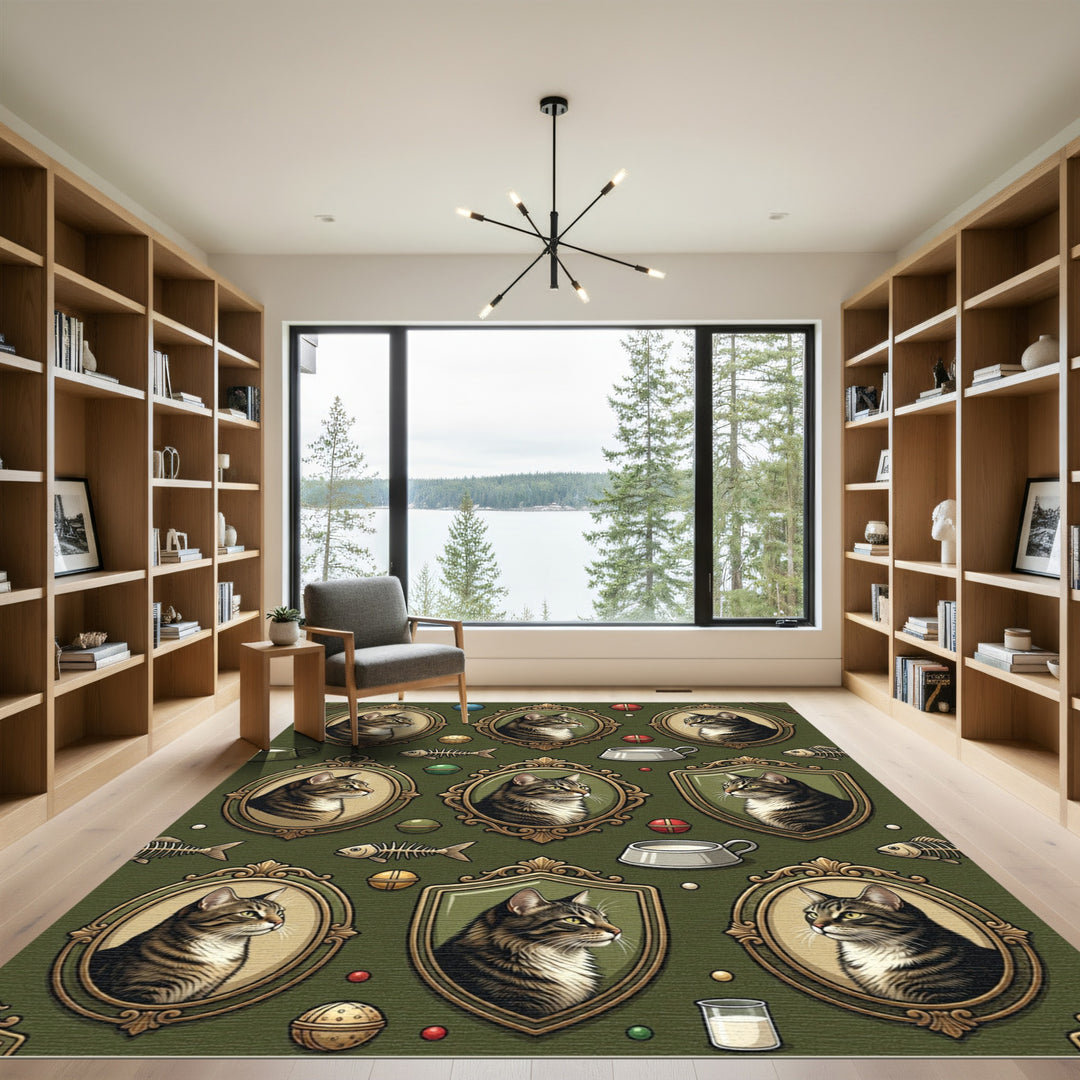 Verdant Tabby Cat Portraits Medallions Rug