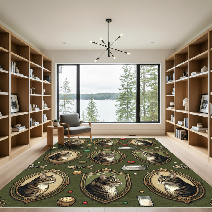 Verdant Tabby Cat Portraits Medallions Rug