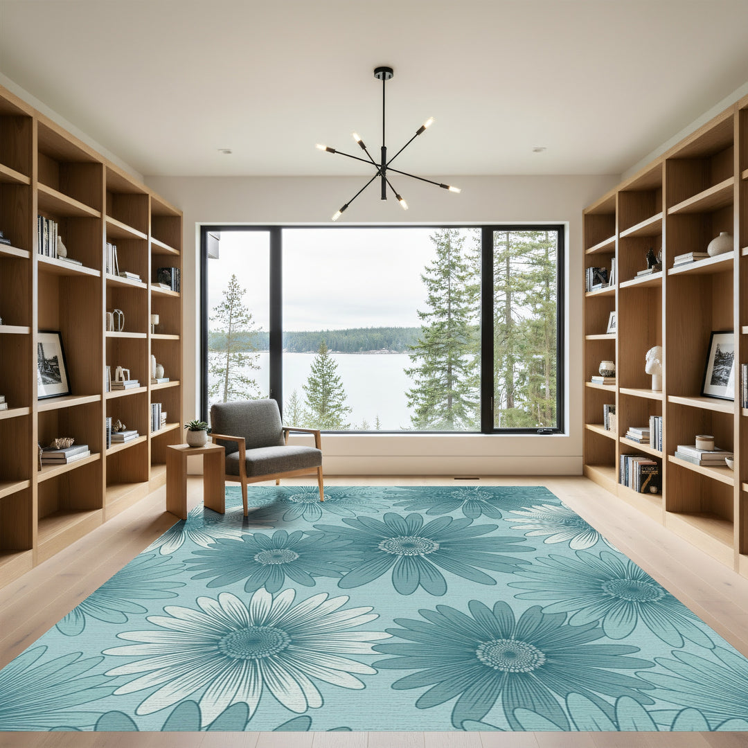 Teal Daisy Garden Arrangement Rug