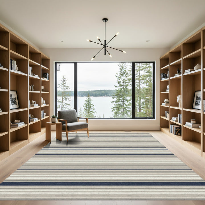 Cool Neutrals Navy Stripe Rug