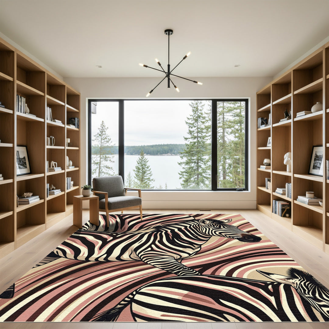 Pink Cream Zebra Stripes Swirl Rug