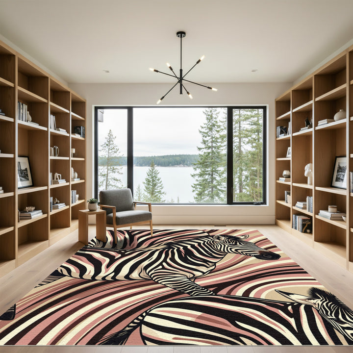 Pink Cream Zebra Stripes Swirl Rug