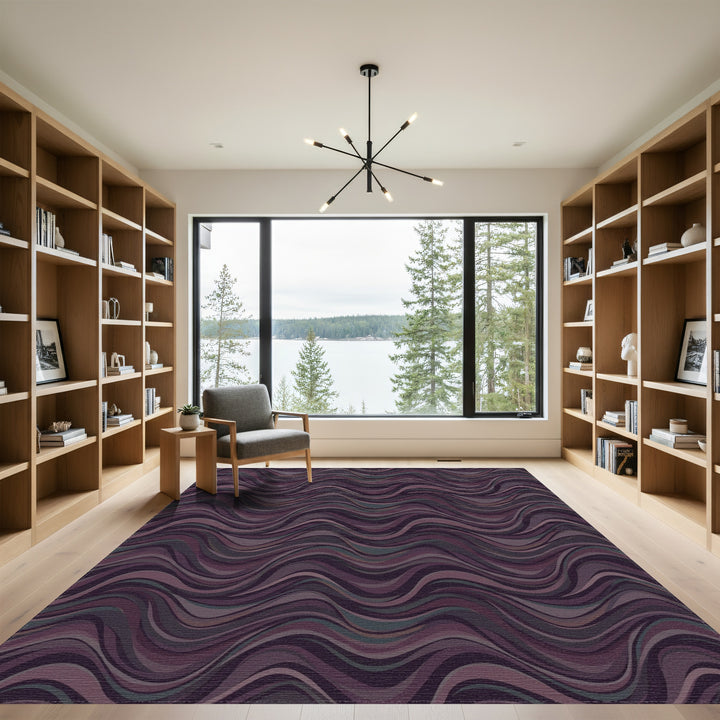 Deep Plum Wavy Lines Rug