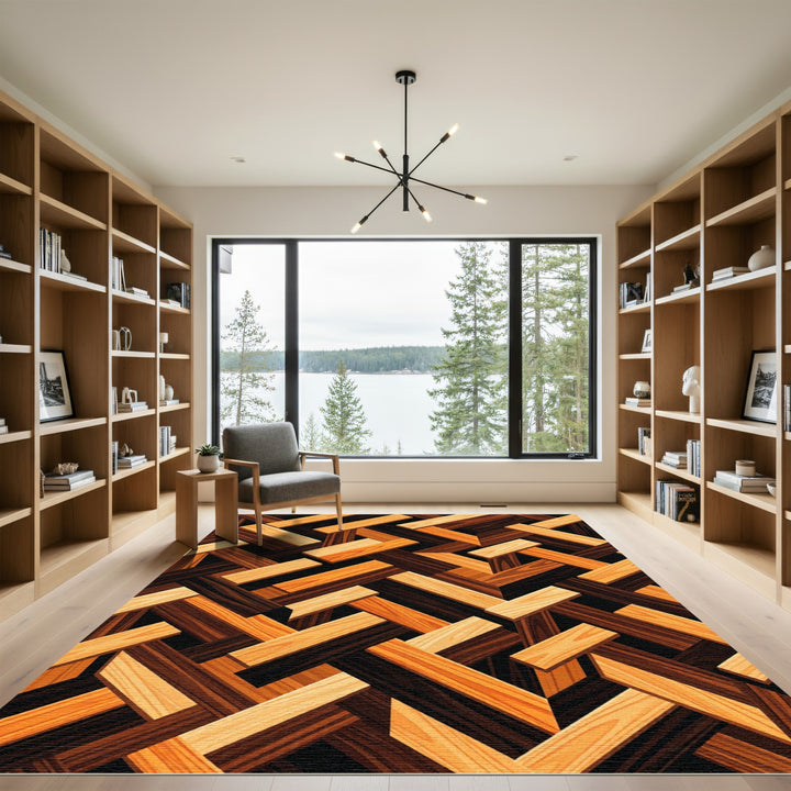 Wood Grain Parquet Stripes Rug