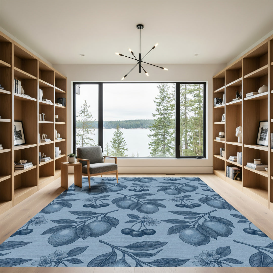 Blue Lemon Cherry Botanical Repeat Rug