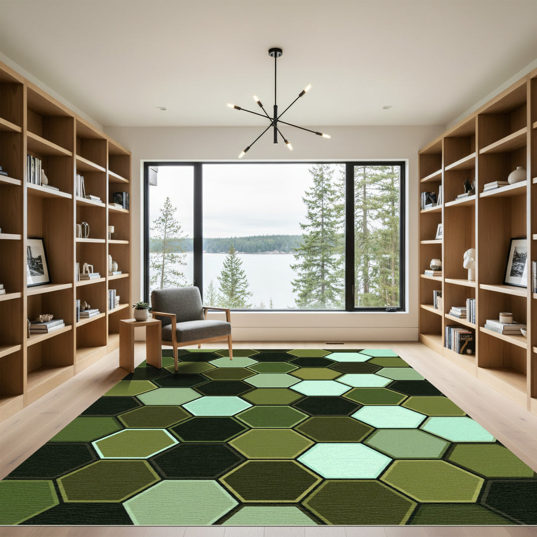 Olive Green Hexagon Texture Rug