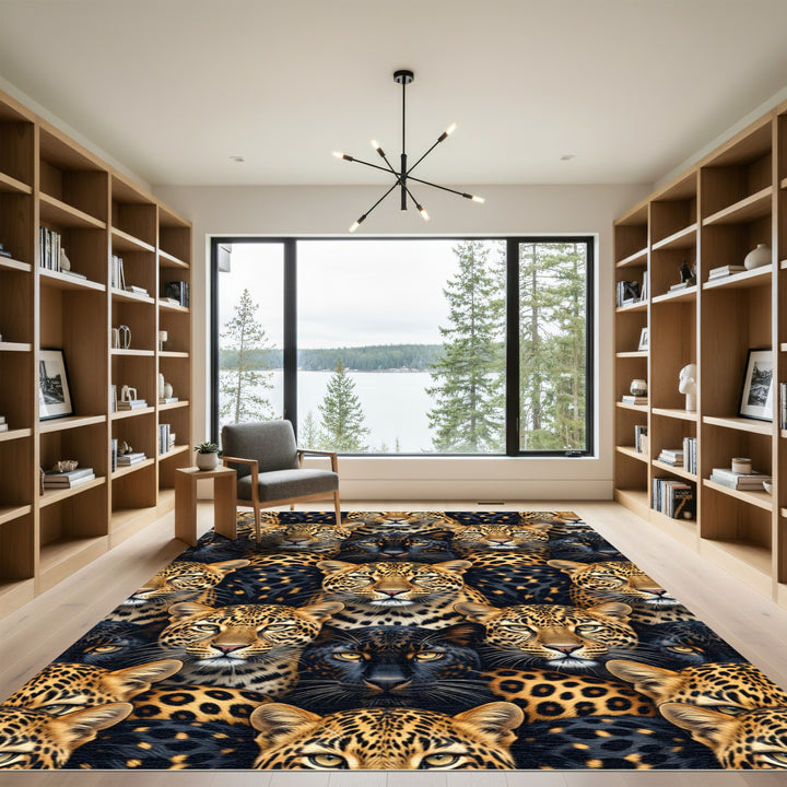 Golden Black Panther Leopard Collage Rug