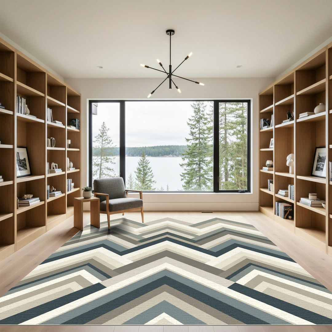 Geometric Mountain Peaks Modern Neutral Rug