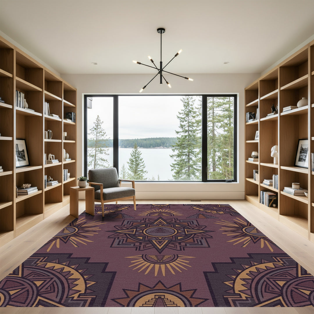 Rich Plum Sun Pyramid Geometric Art Rug