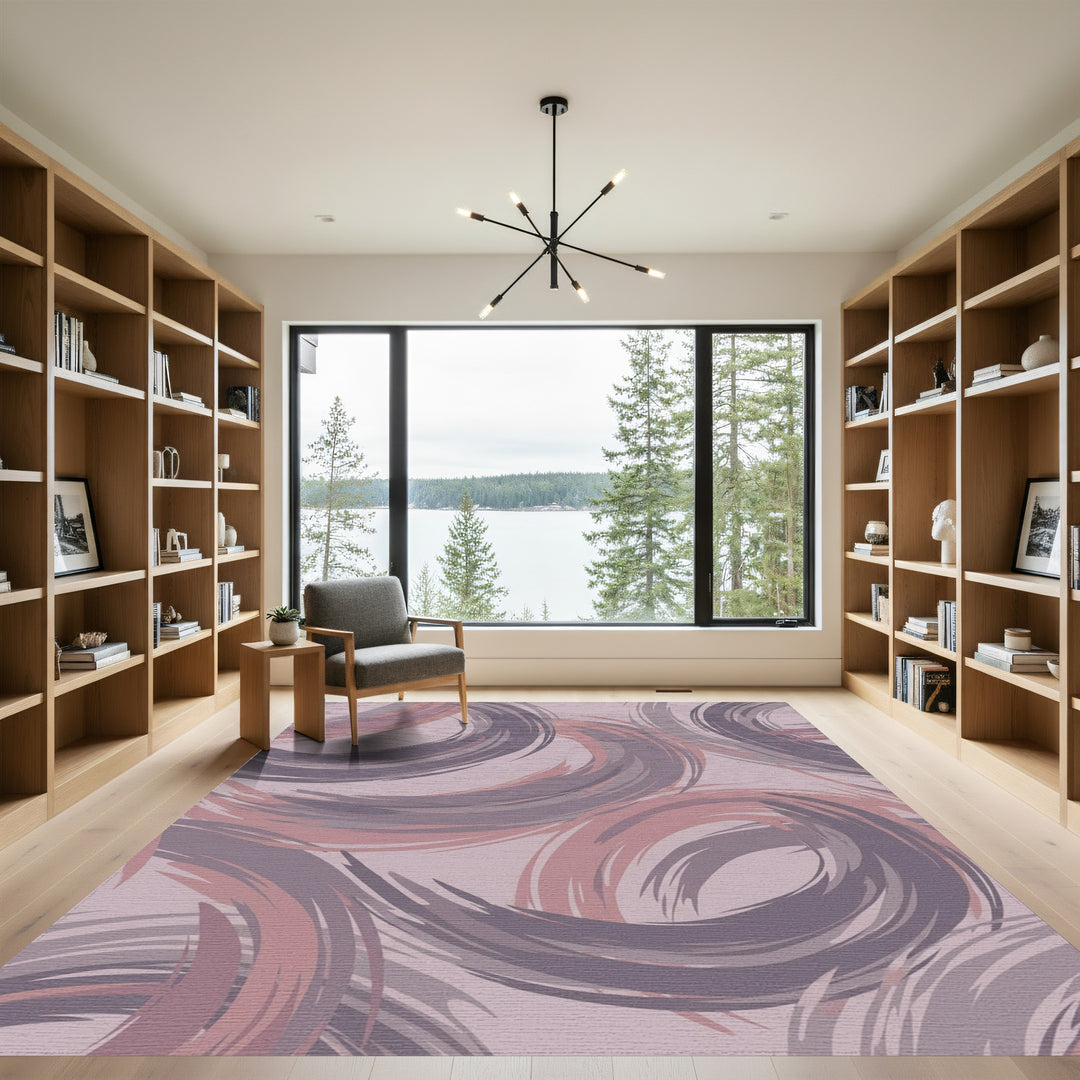 Mauve Rose Swirl Brushstroke Rug