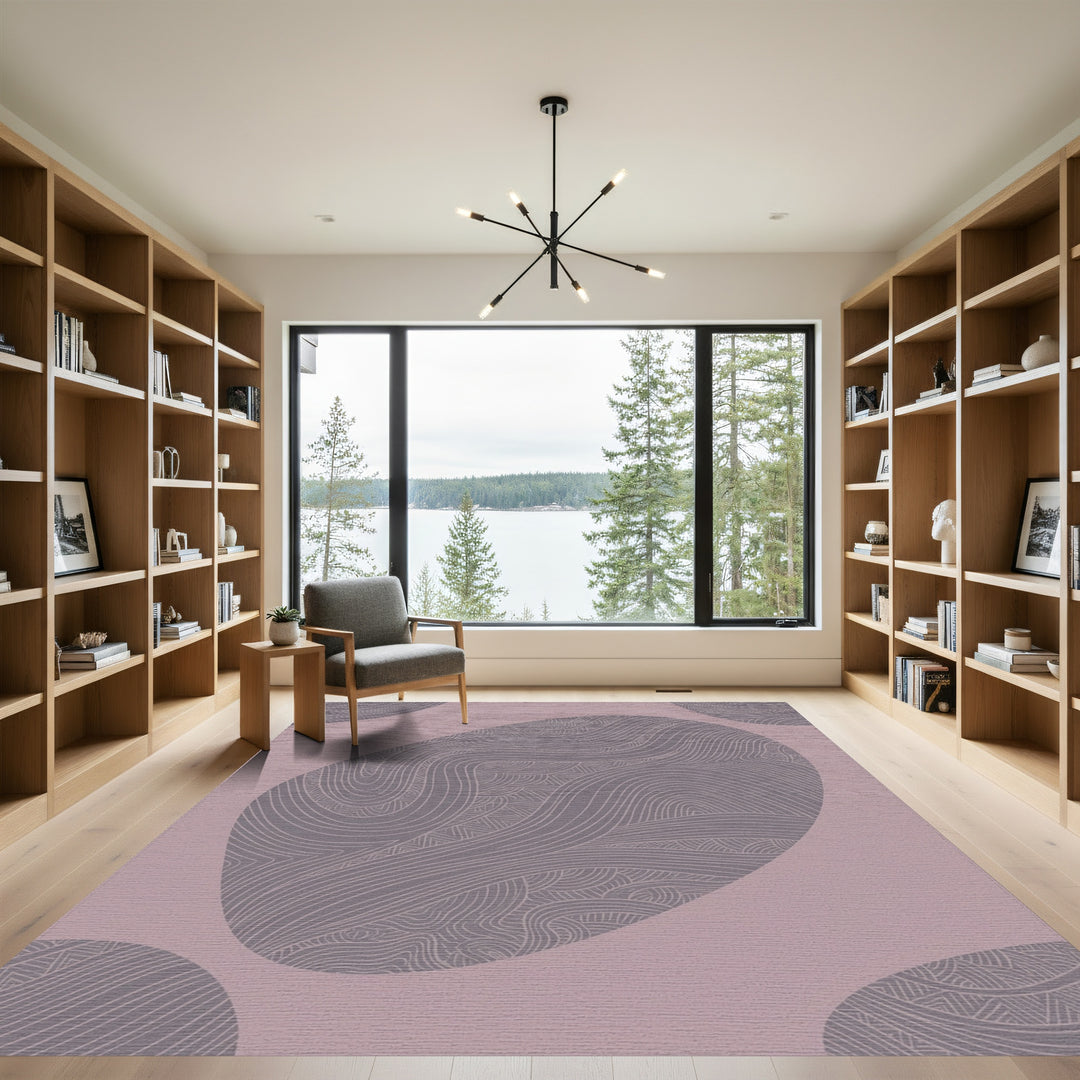 Mauve Abstract Wavy Line Organic Shapes Rug