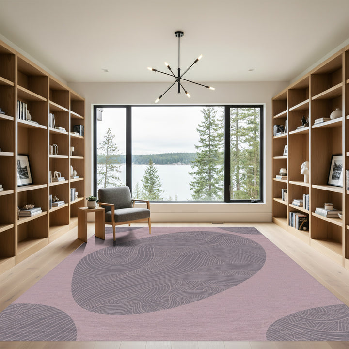 Mauve Abstract Wavy Line Organic Shapes Rug