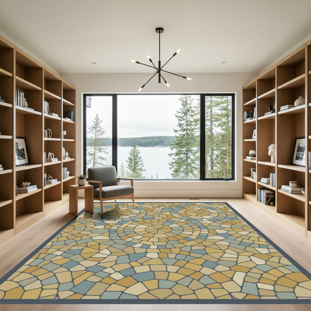 Golden Circular Stone Mosaic Rug