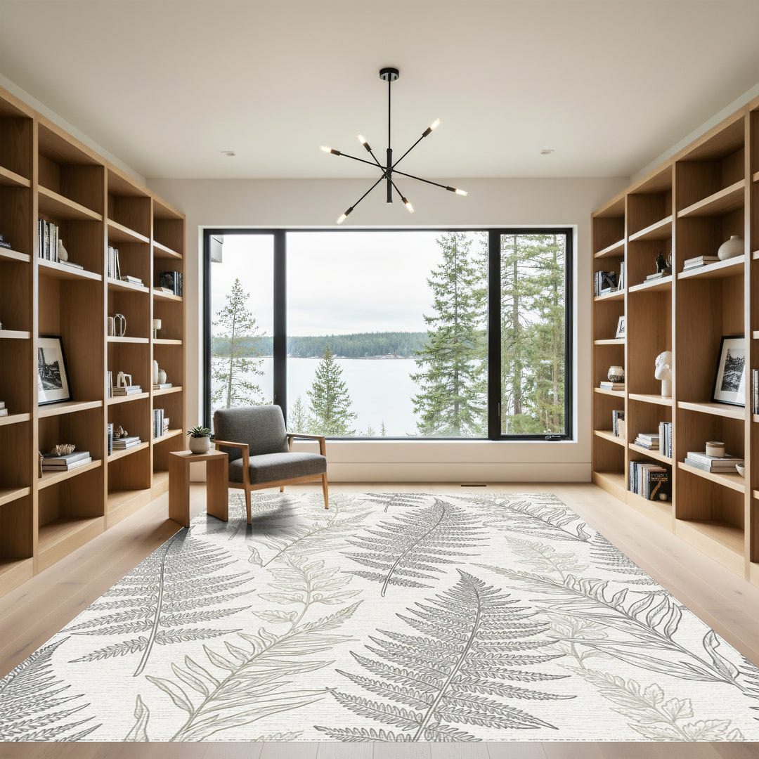 Earthy Fern Leaf Monochrome Design Rug