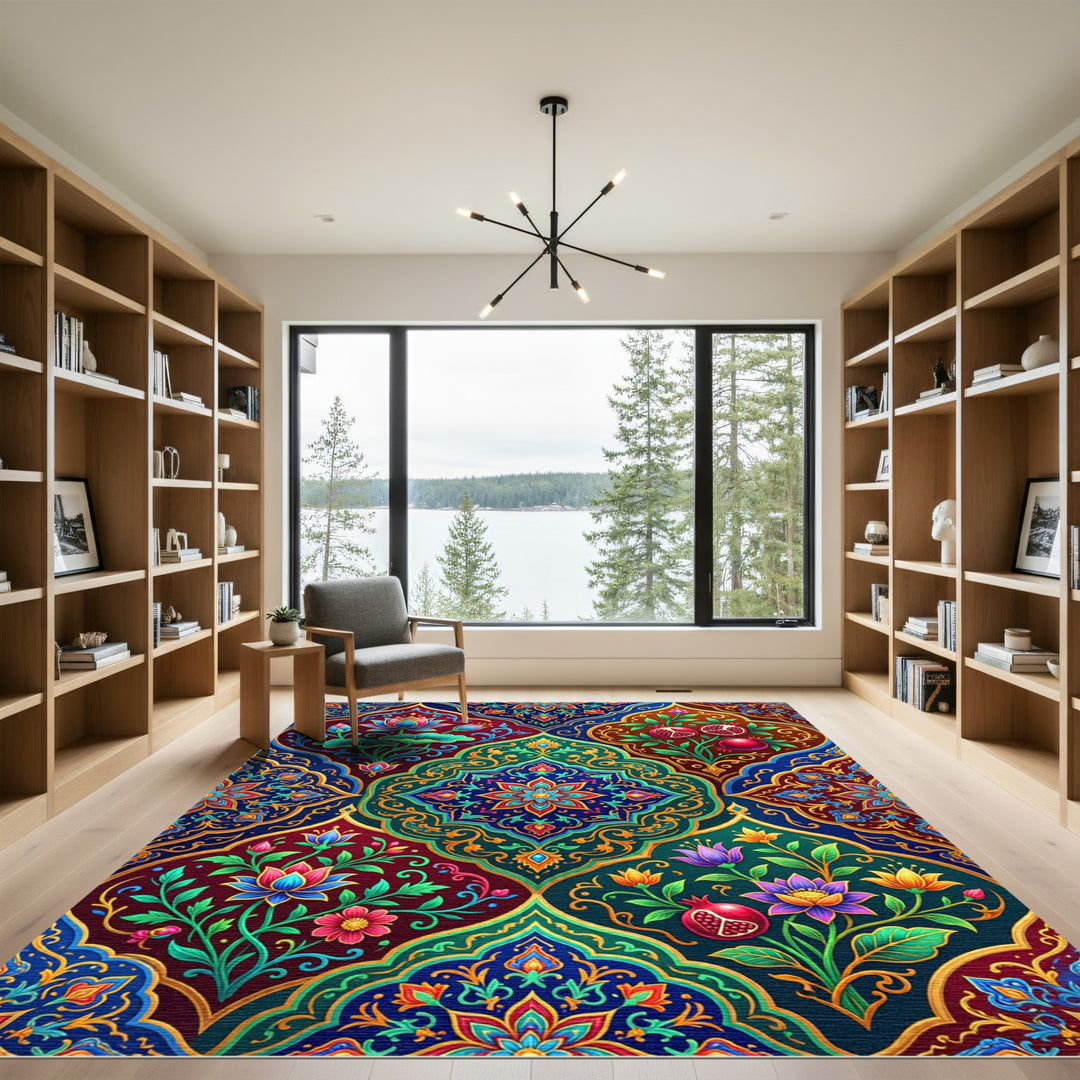 Rich Jewel Toned Floral Pomegranate Medallion Rug