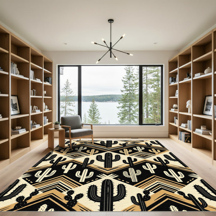 Desert Cactus Zigzag Black Gold Rug