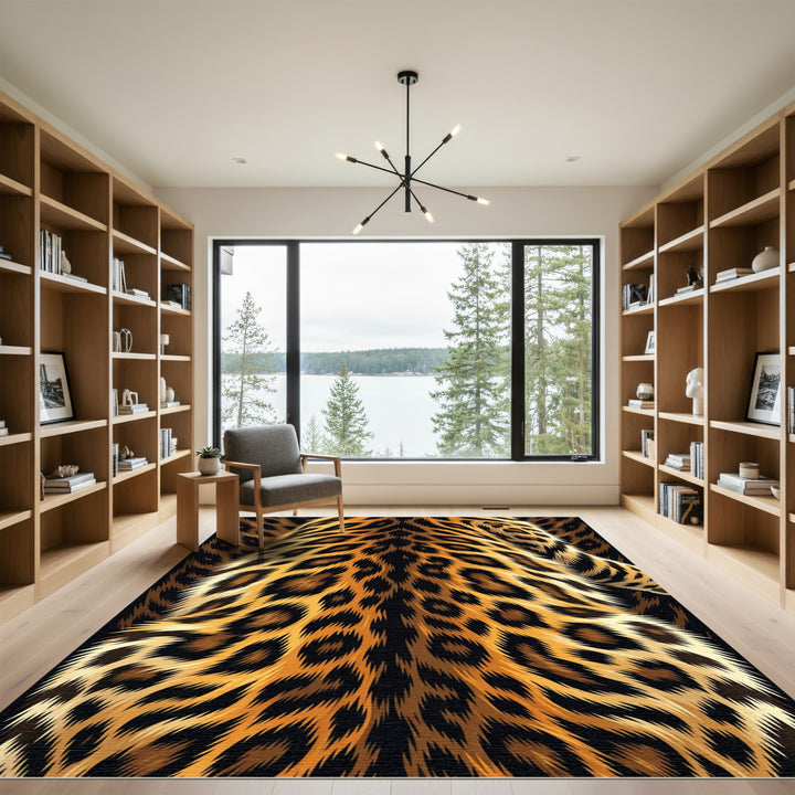 Golden Black Fur Leopard Spots Rug