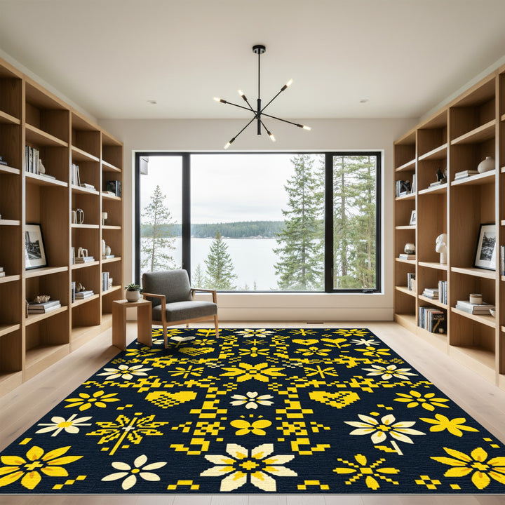 Pixelated Yellow Floral Heart Rug