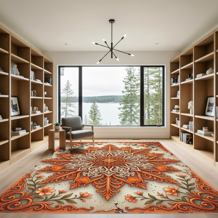Vintage Orange Floral Medallion Rug