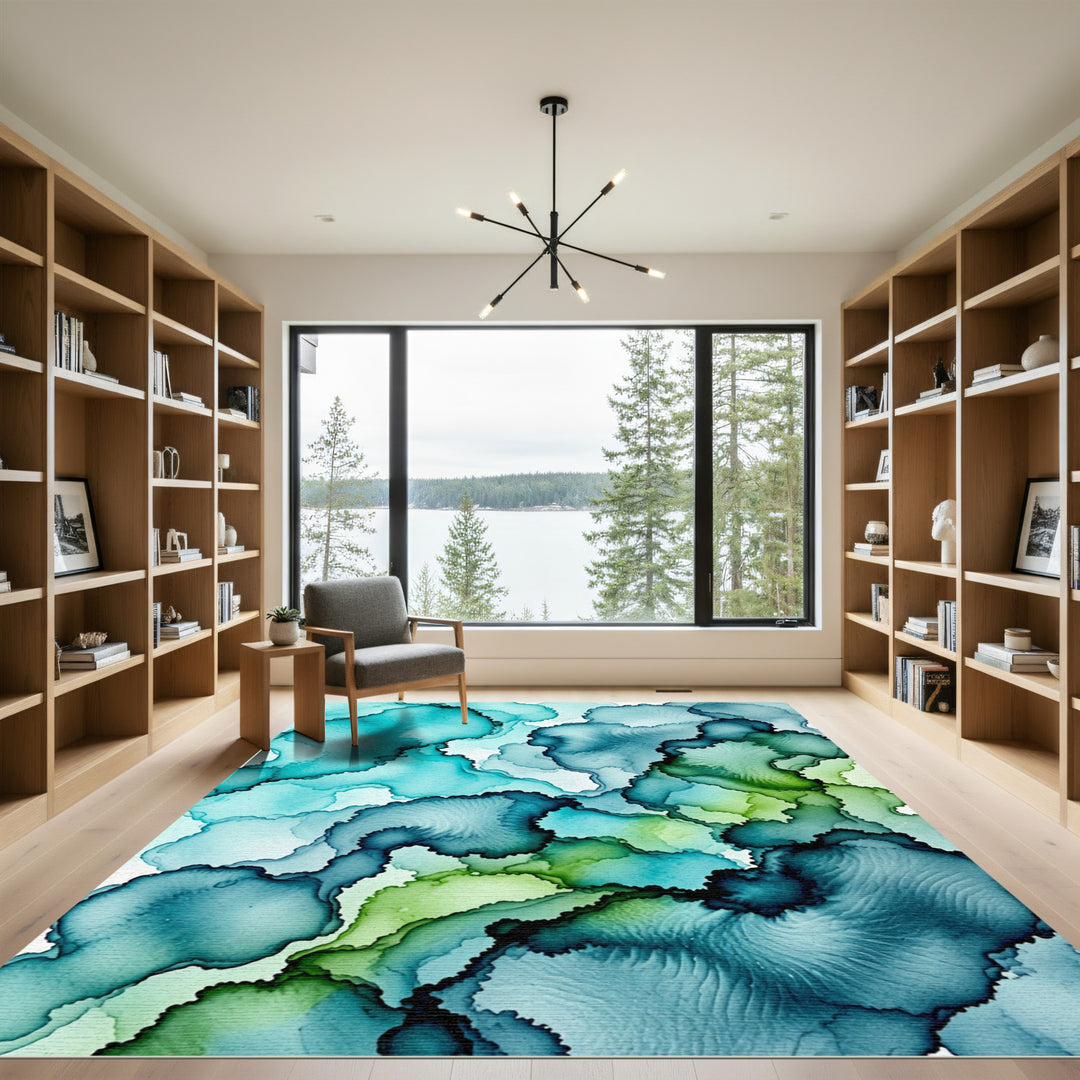 Aqua Teal Blue Emerald Flow Rug